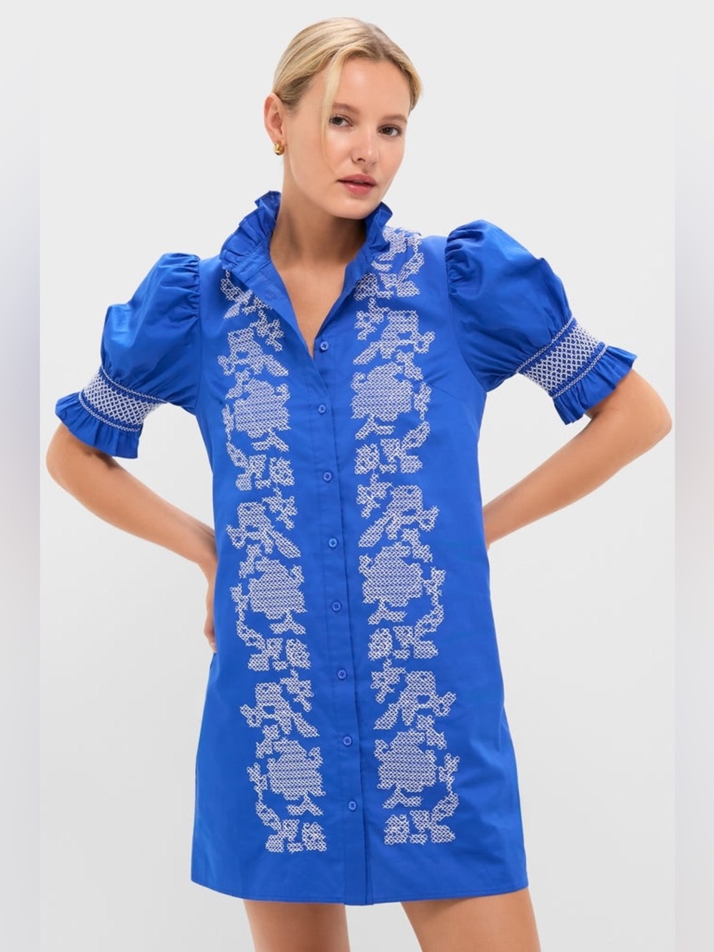 Hyacinth House Royal Blue with White Embroidery Lou Lou Mini Dress NWT Sz Large